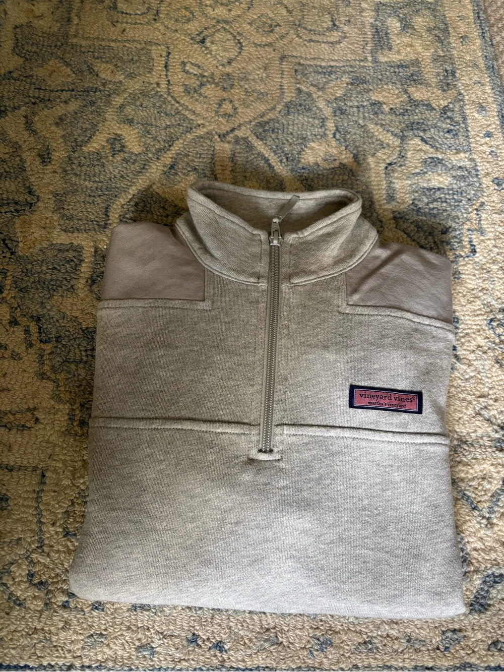 Vineyard Vines Tan Pullover with Pink Logo Patch - Picture 12 of 12